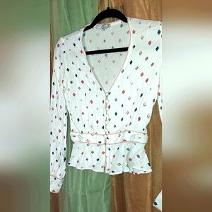Colorful Diamond Pattern Top, Button Fabric, XS
